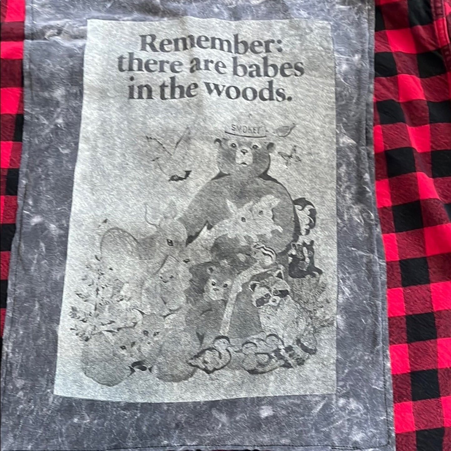 Smokey the Bear Flannel Shirt Upcycled unisex Size XL X-large
