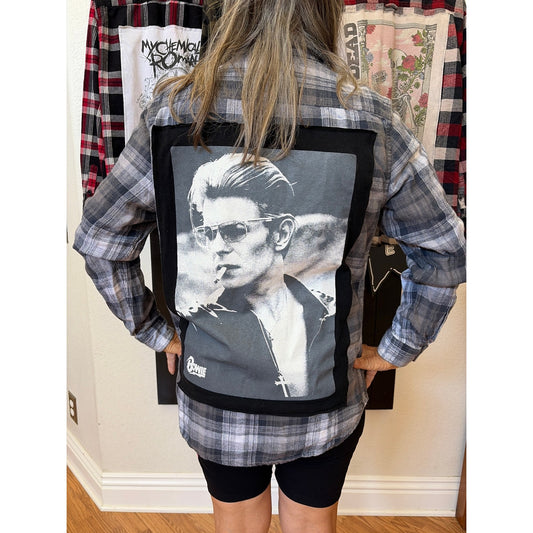 David Bowie Upcycled Flannel Shirt Unisex Large L Handmade