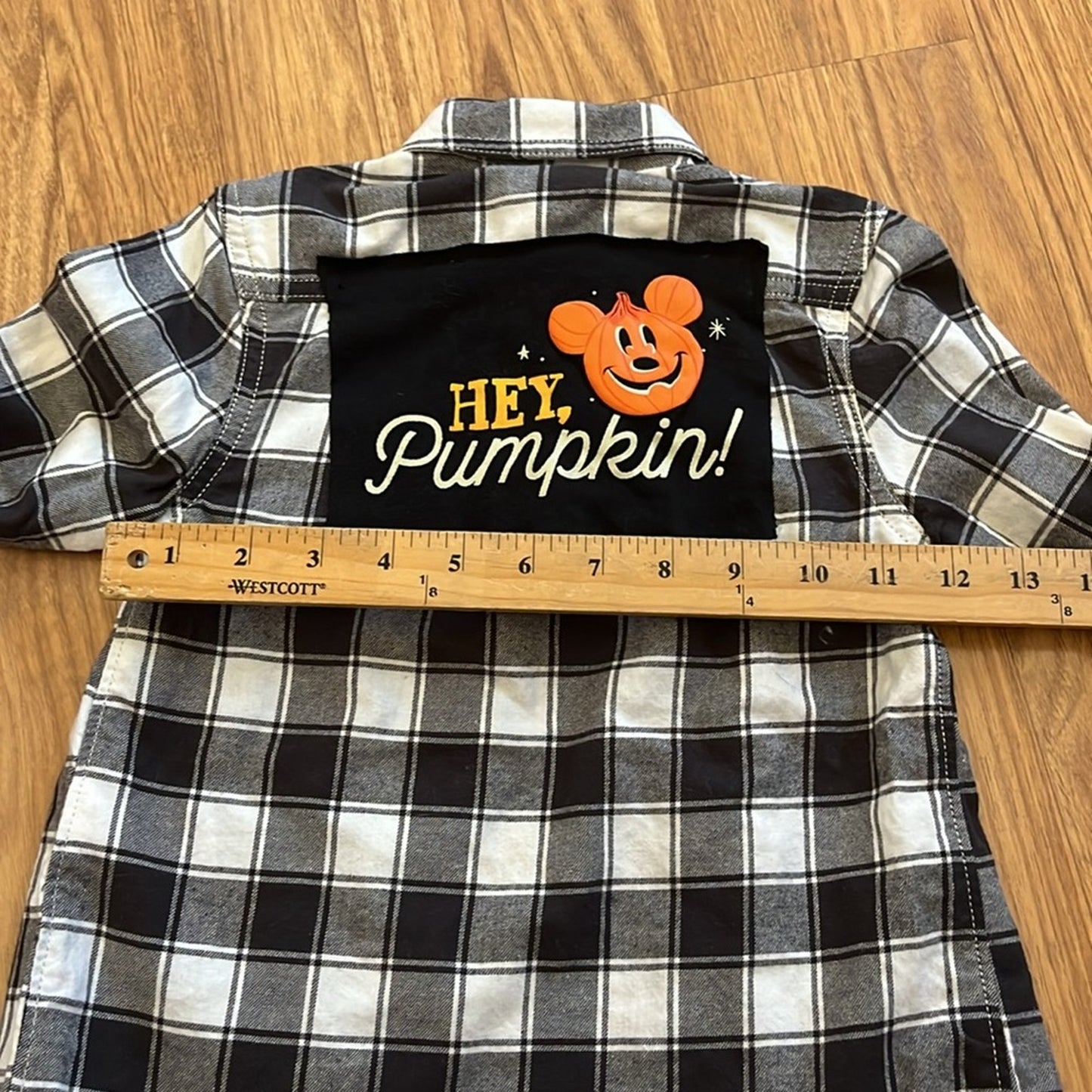 Hey Pumpkin Halloweek Flannel Shirt upcycled size XS 4 / 5