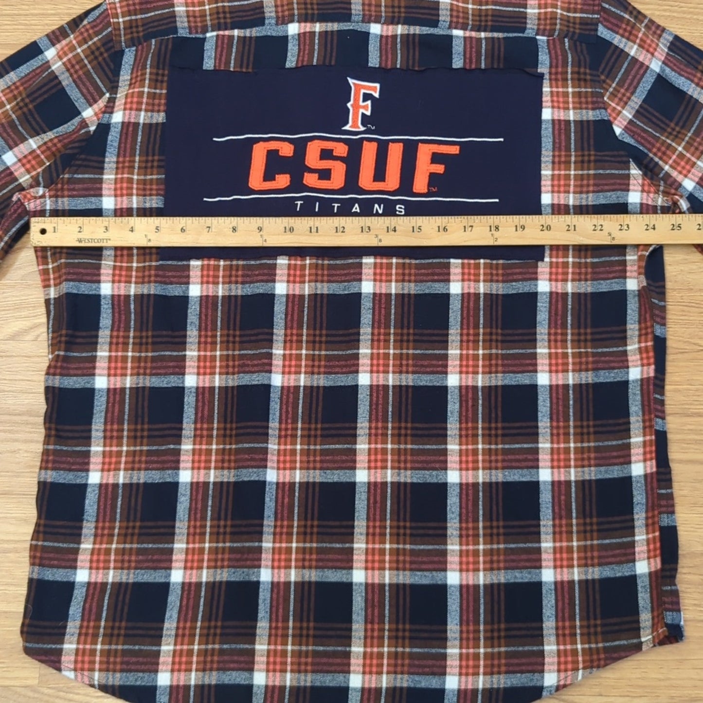 CSUF Cal State Fullerton Flannel Shirt upcycled one of a kind Size XL