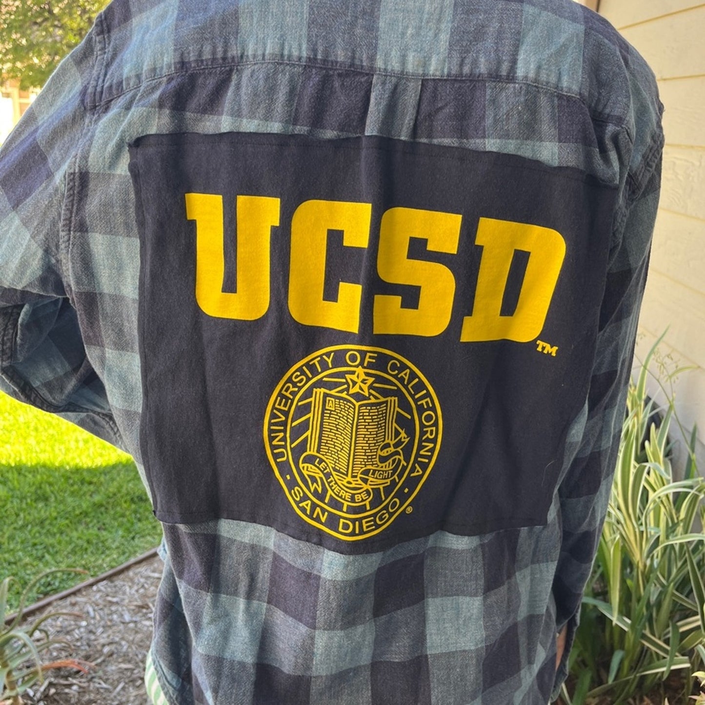 UCSD College Flannel Shirt upcycled one of a kind size Large