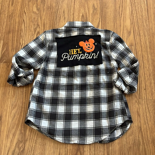 Hey Pumpkin Halloweek Flannel Shirt upcycled size XS 4 / 5