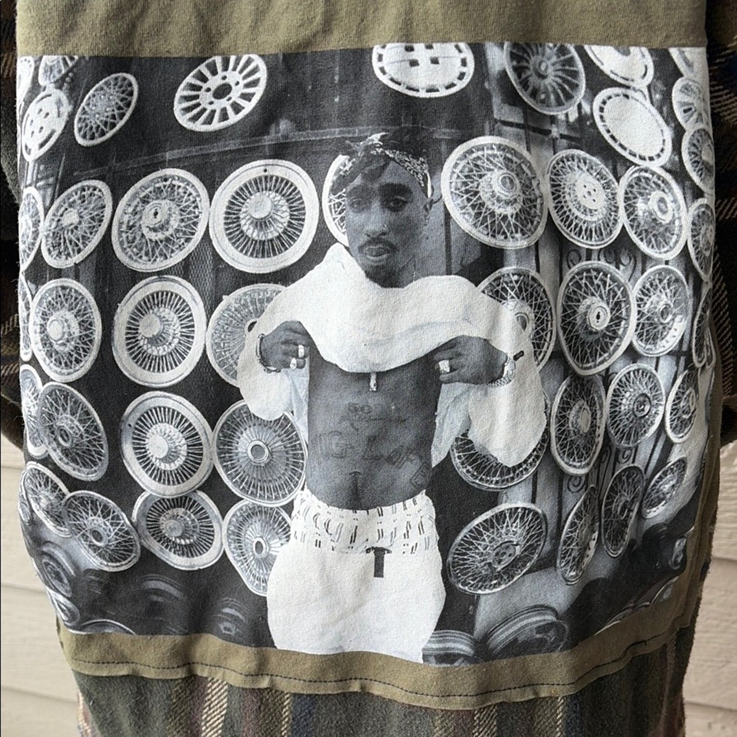 Tupac Shakur Upcycled Flannel Shirt Jacket Size XLT Unisex Handmade