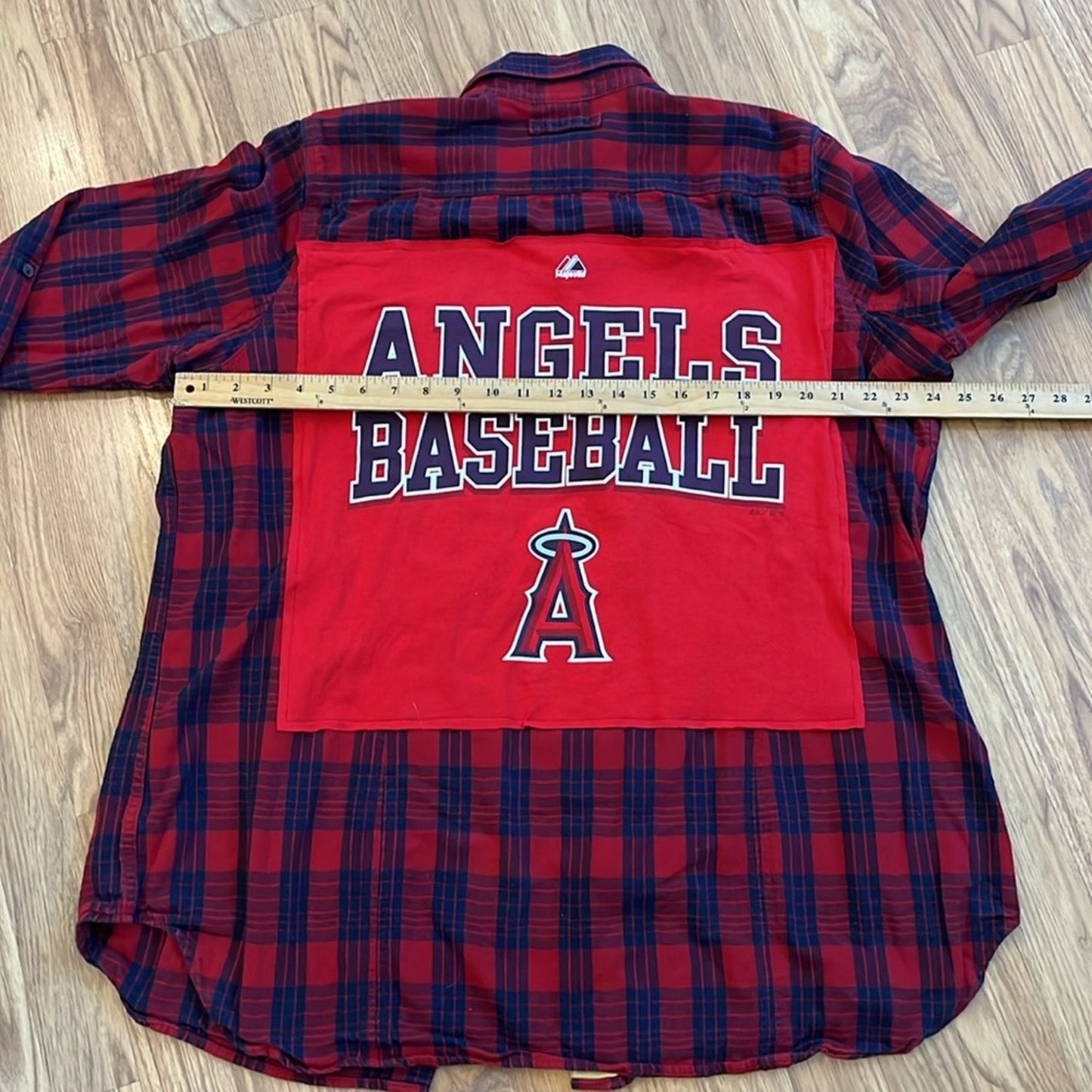 Angels Baseball MLB Flannel Shirt upcycled unisex size XXL