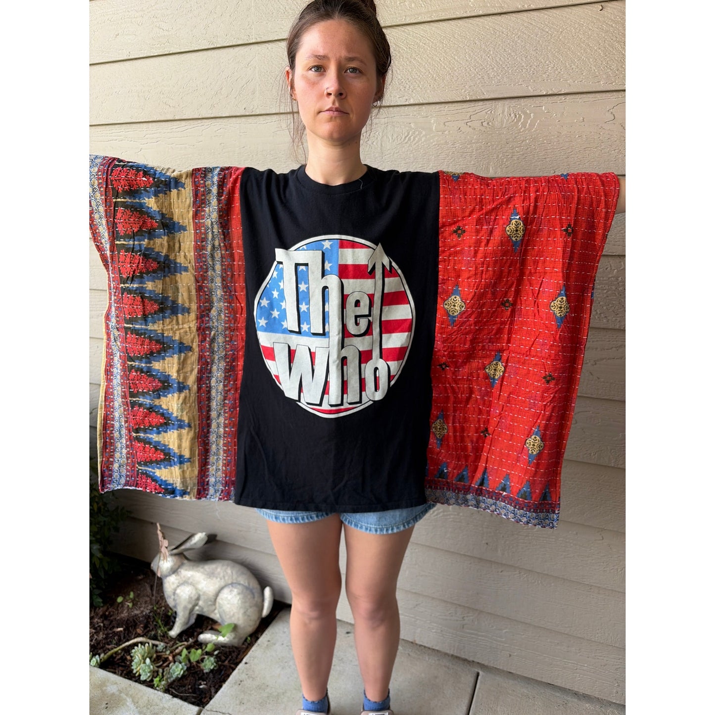 The Who Upcycled Kantha Tunic Top Shirt OS Handmade Boho