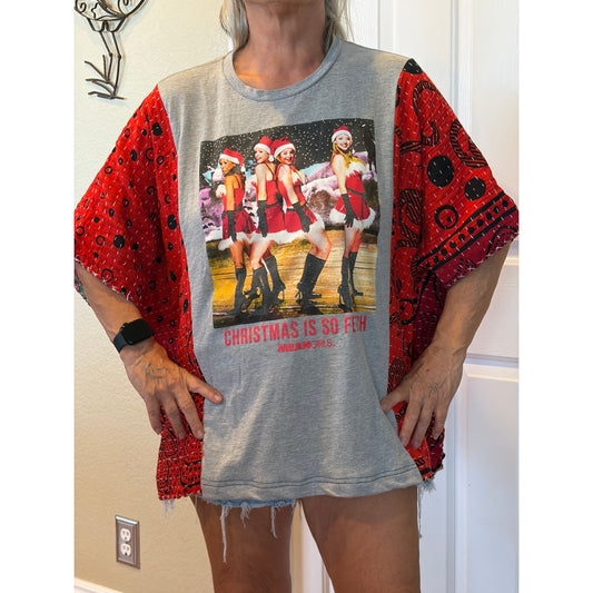 Mean Girls Christmas Upcycled Kantha Tunic Top Shirt OS
