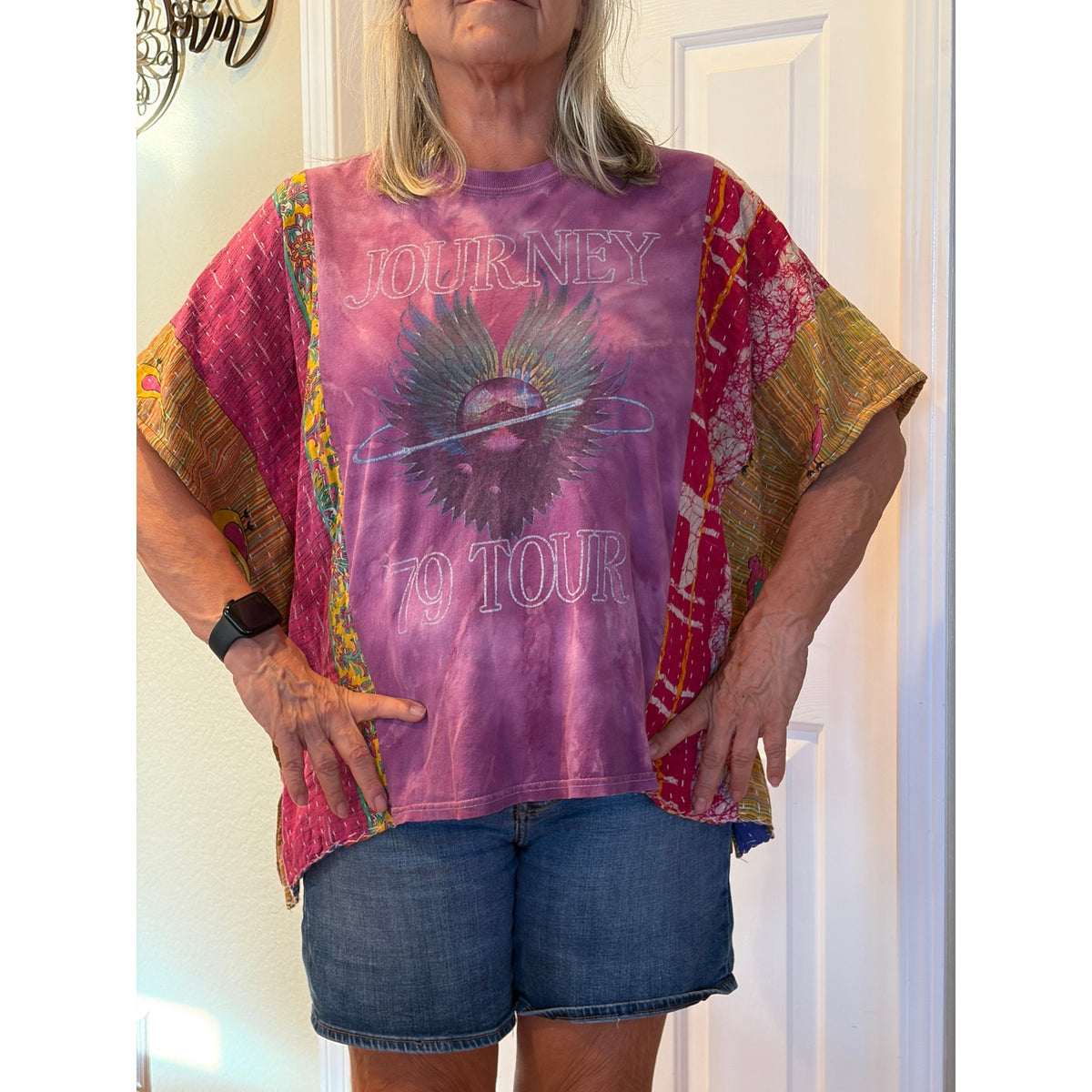 Journey Upcycled Kantha Tunic Top Shirt OS Handmade Boho