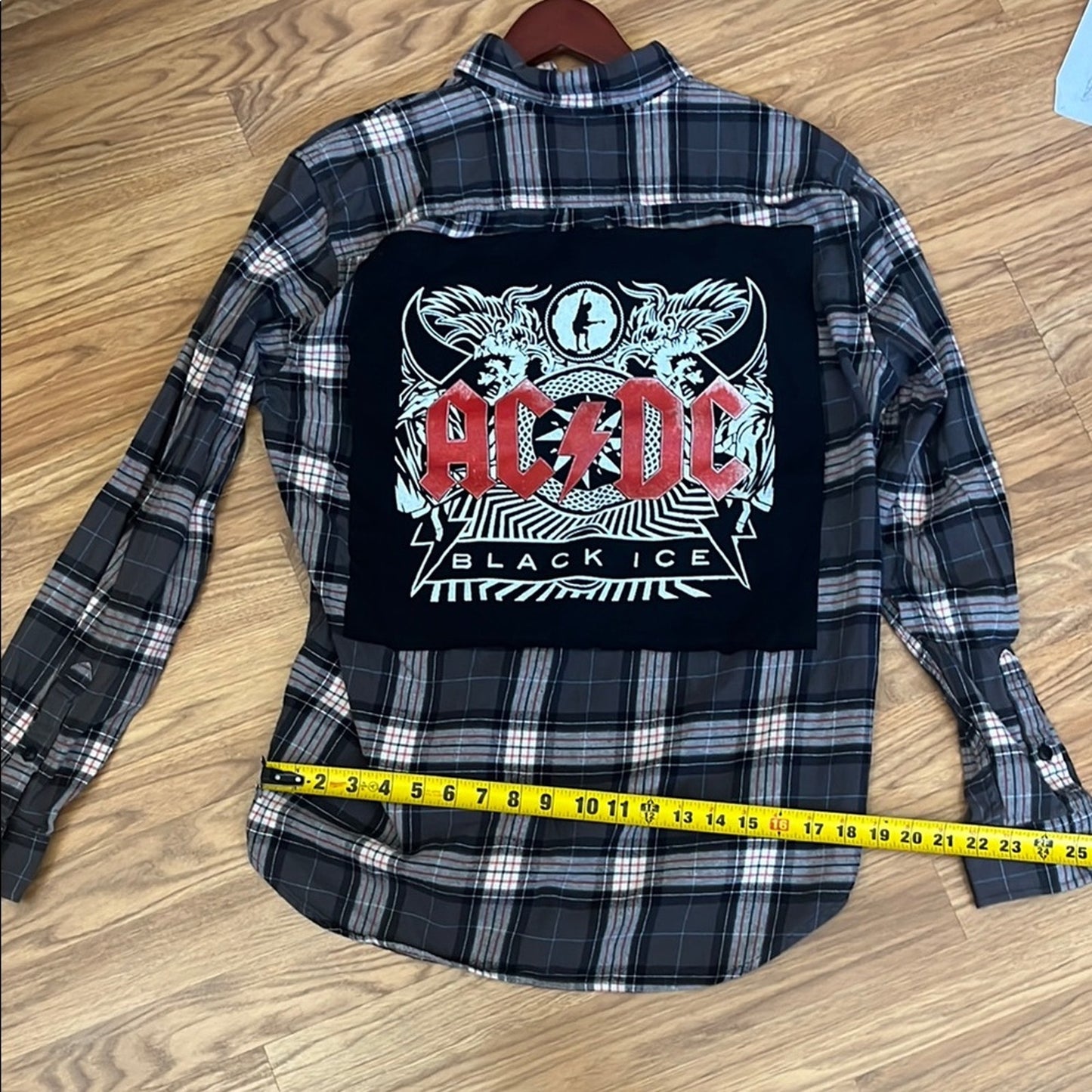 AC/DC ACDC Black Ice Upcycled Flannel Shirt Handmade Unisex Size Large L