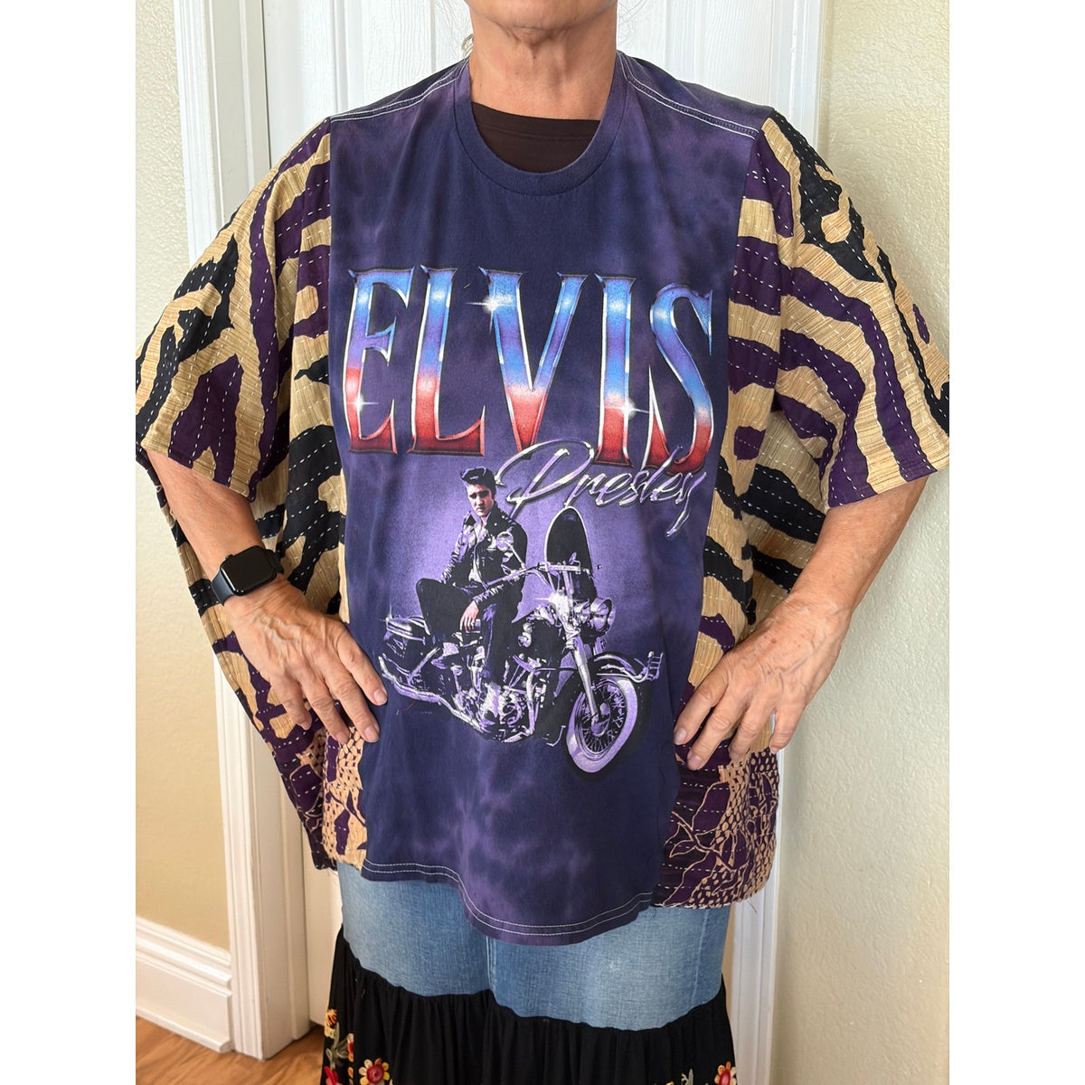 Elvis Presley Upcycled Kantha Tunic Top Shirt OS Handmade Boho