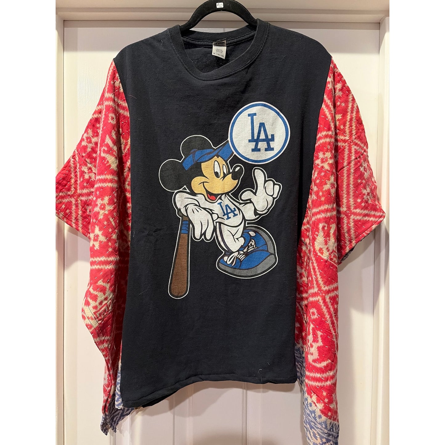 LA Dodger Disney Mickey Mouse Upcycled Kantha Tunic Top Shirt OS