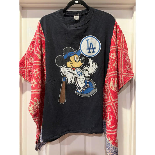 LA Dodger Disney Mickey Mouse Upcycled Kantha Tunic Top Shirt OS