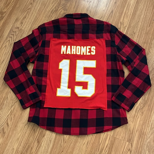 NFL Kansas City Chiefs Mahomes 15 Flannel Shirt upcycled unisex size XXL