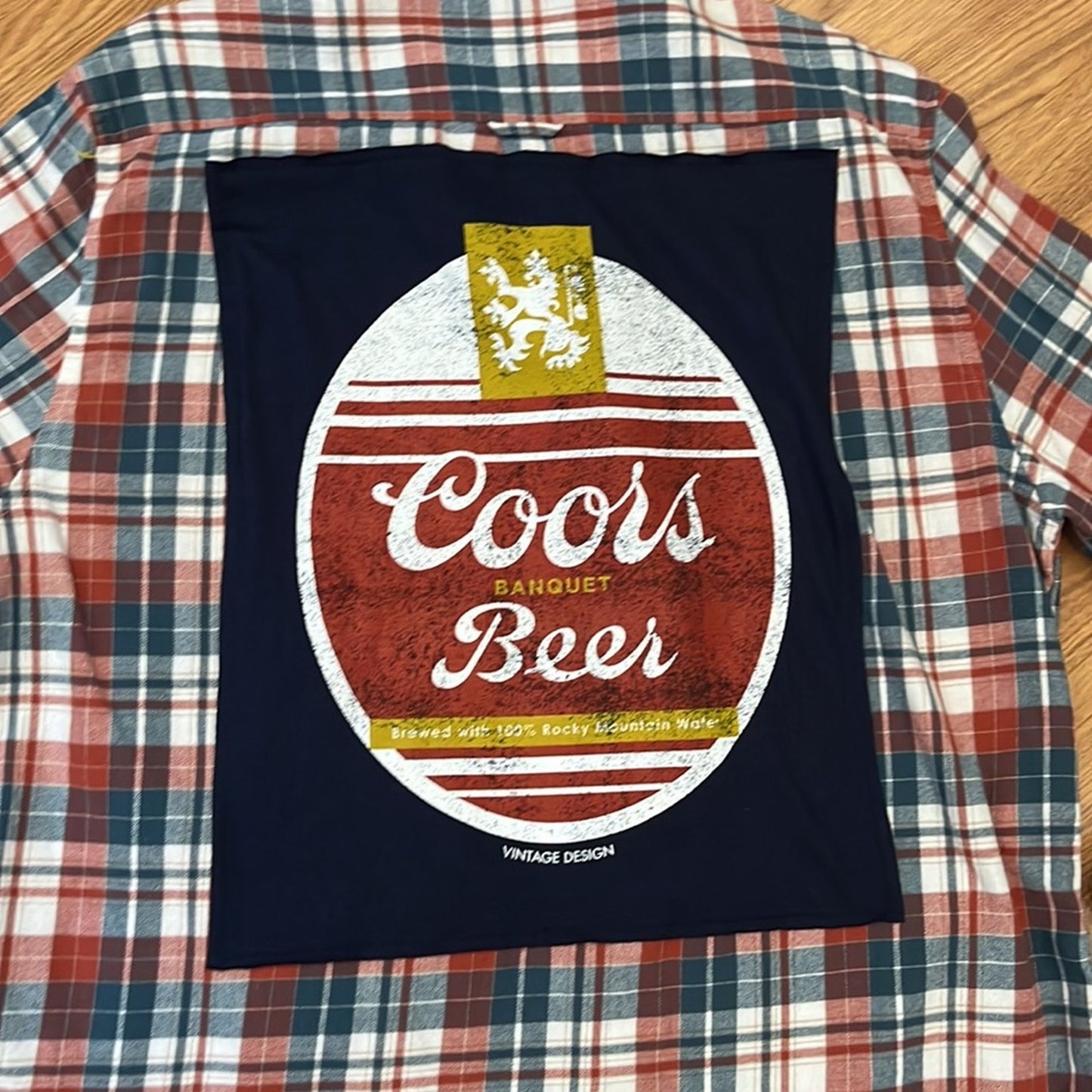 Coors Beer Flannel Shirt upcycled unisex Size XL