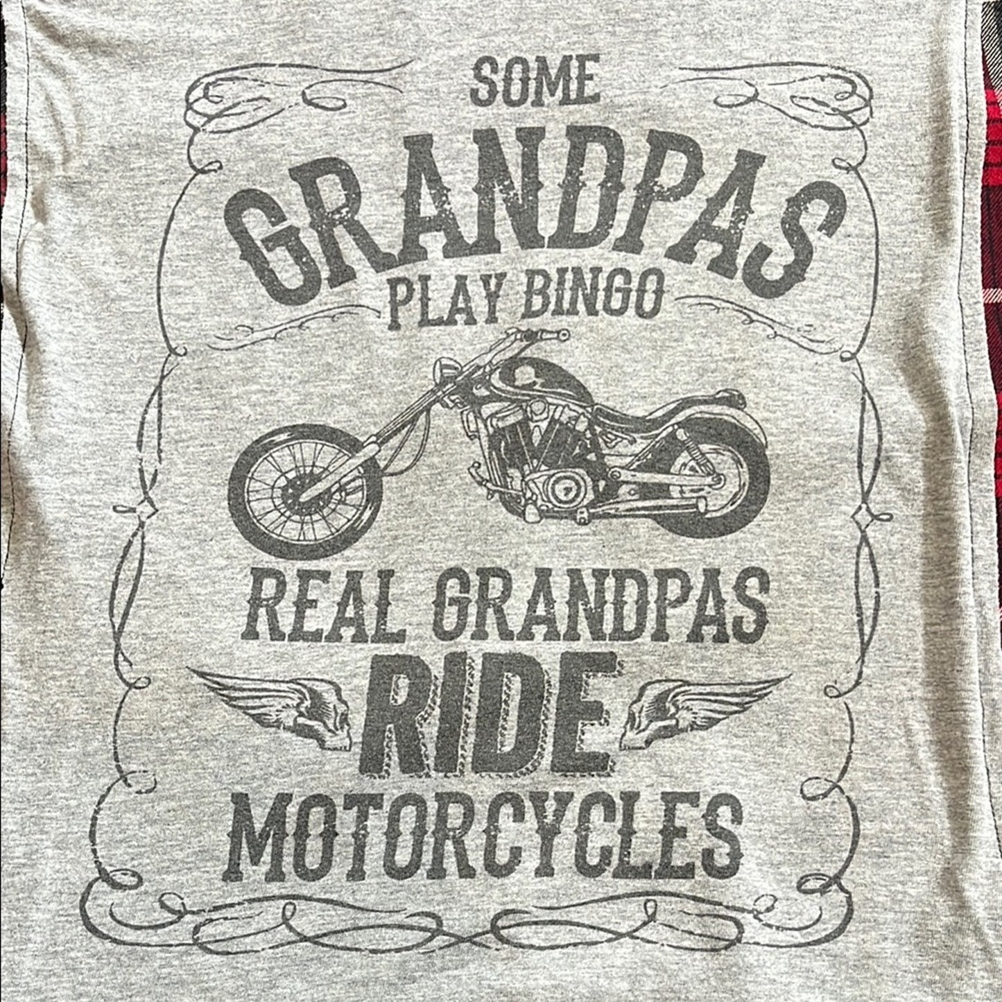 Real Grandpas Ride Motercycles Flannel Shirt Upcycled size Large L