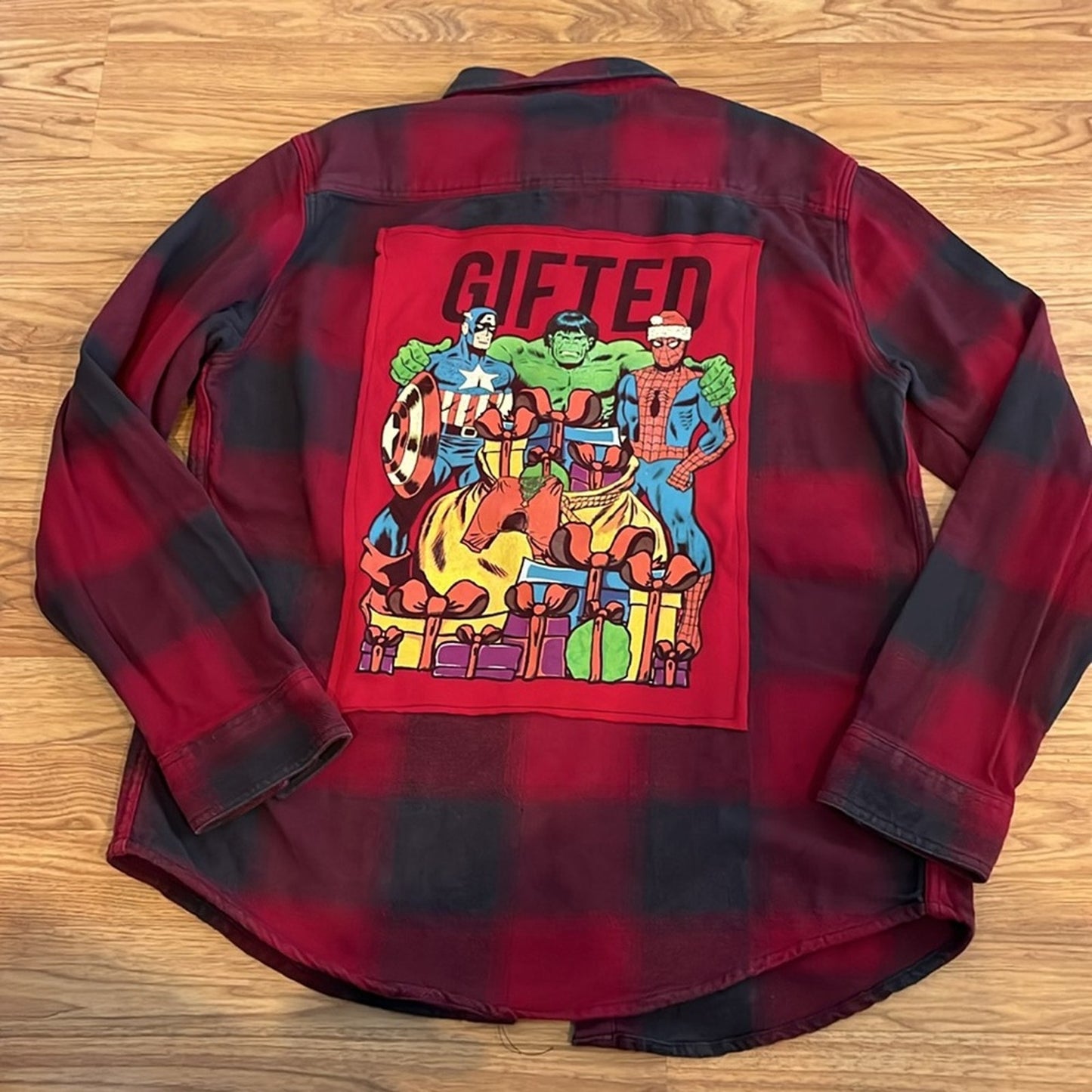 Gifted Christmas Holiday Upcycled Flannel Shirt unisex Size Large L
