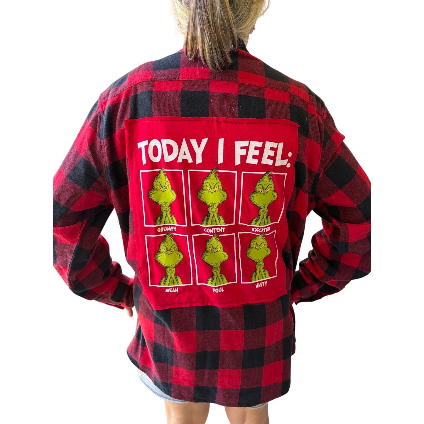 The Grinch - Today I Feel Upcycled Flannel Shirt Unisex X-large XL