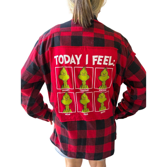 The Grinch - Today I Feel Upcycled Flannel Shirt Unisex X-large XL