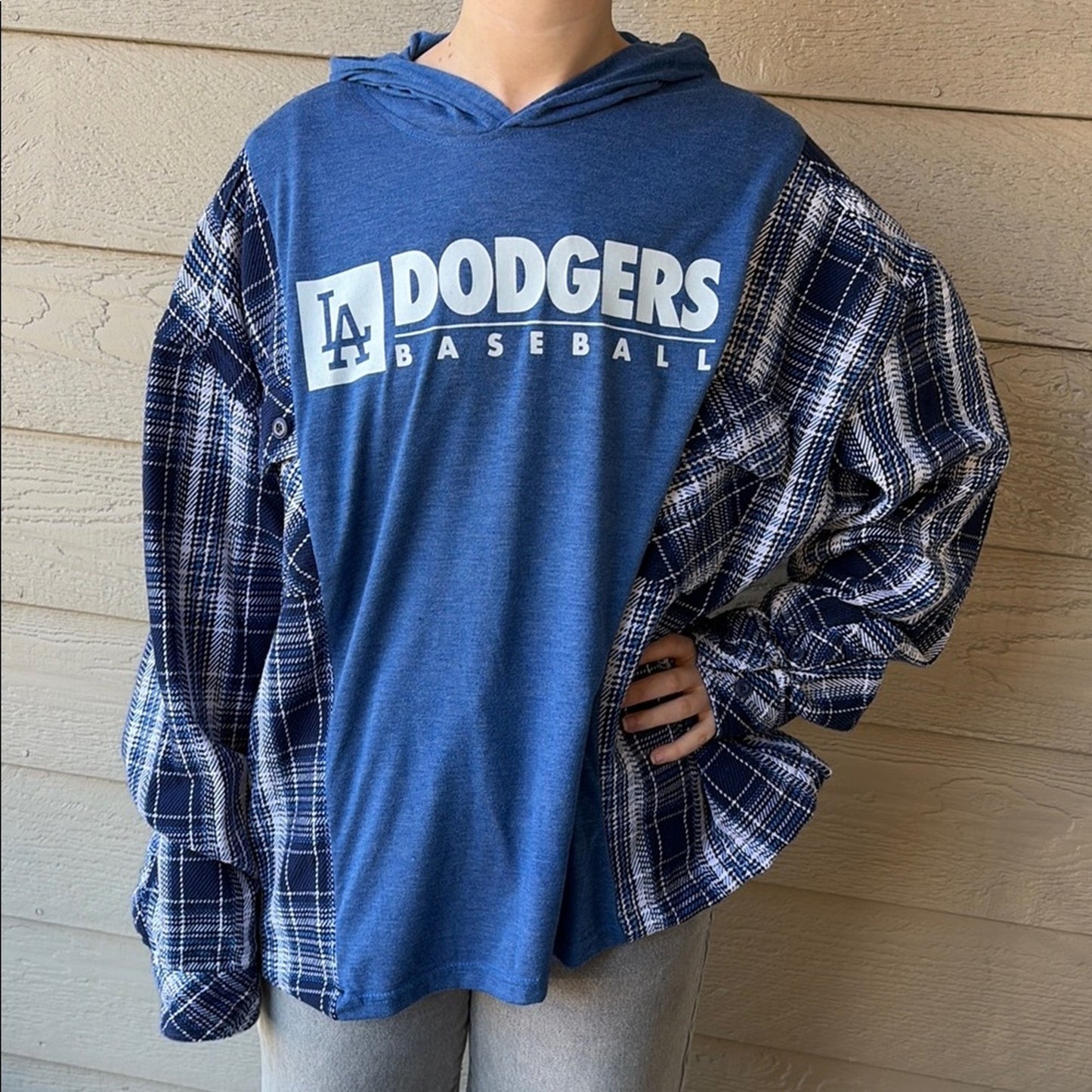LA Dodgers Los Angeles Dodgers Upcycled Flannel Sweatshirt OS Unisex