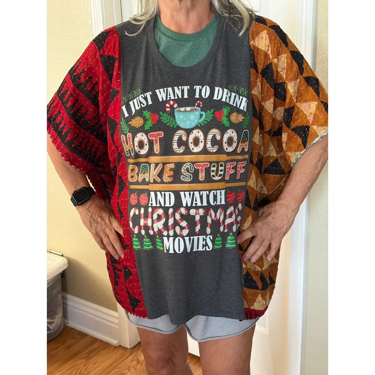 Christmas Bake Stuff Upcycled Kantha Tunic Top Shirt OS Boho