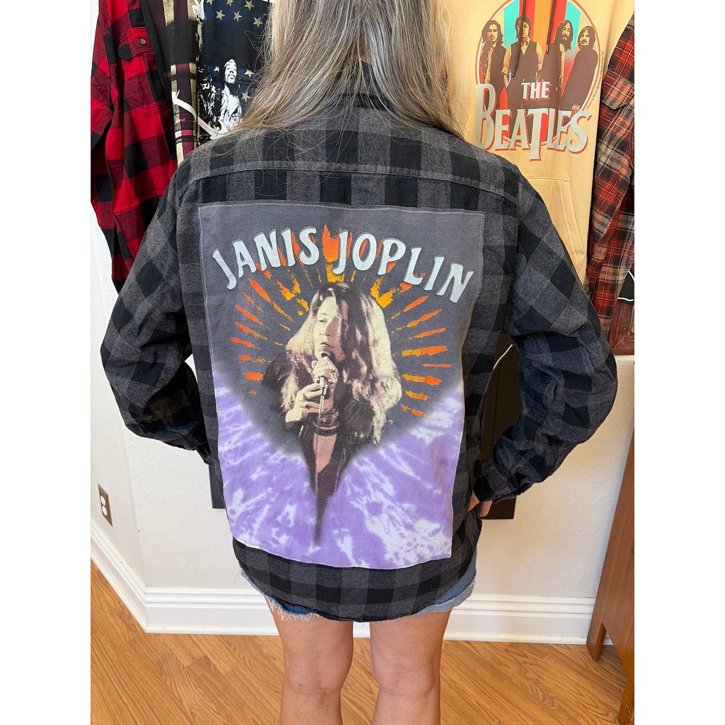 Janis Joplin Upcycled Flannel Shirt Unisex Size Large L