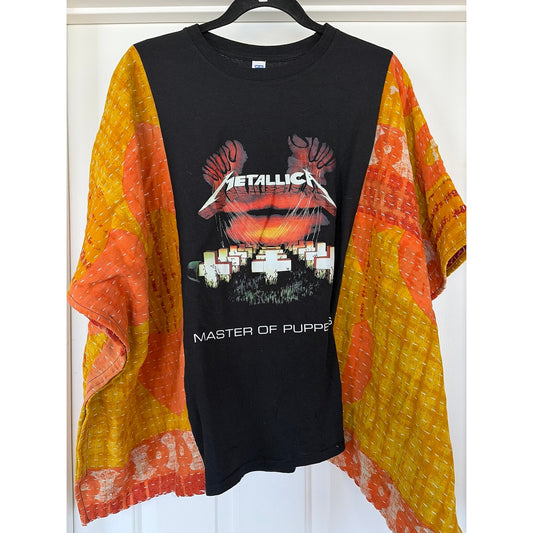 Metallica Upcycled Kantha Tunic Top Shirt OS Handmade Boho