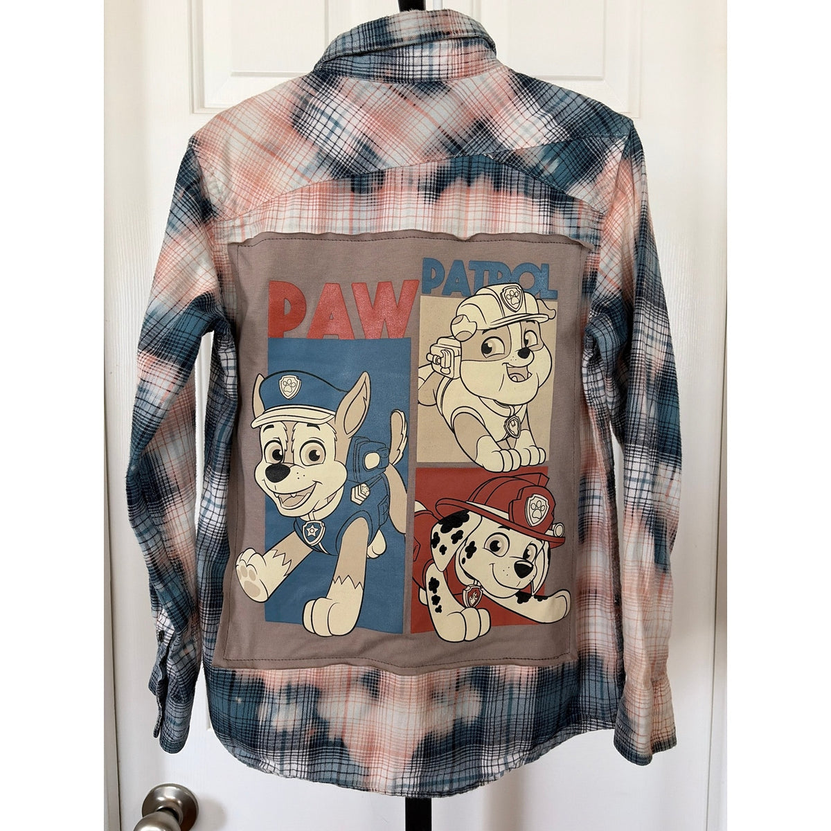 Paw Patrol Upcycled Bleached Flannel Shirt Size Large Unisex