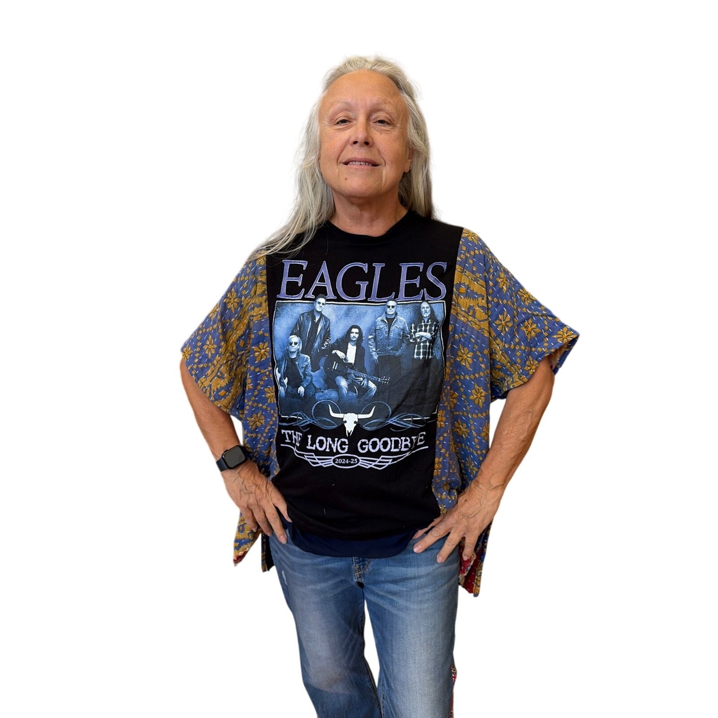 Eagles Upcycled Kantha Tunic Top Shirt OS Handmade Boho