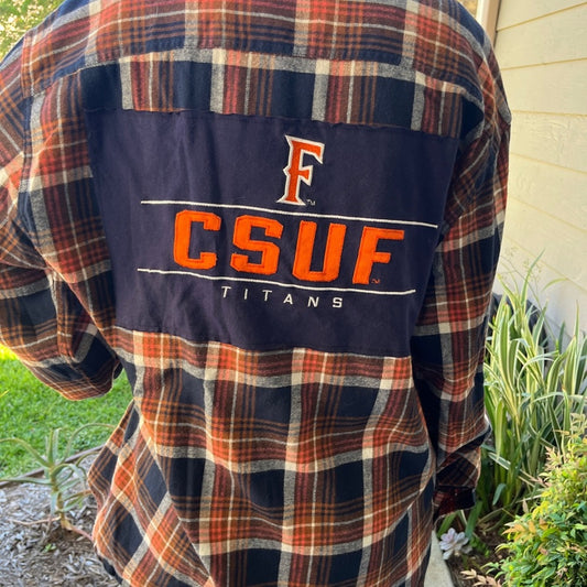 CSUF Cal State Fullerton Flannel Shirt upcycled one of a kind Size XL