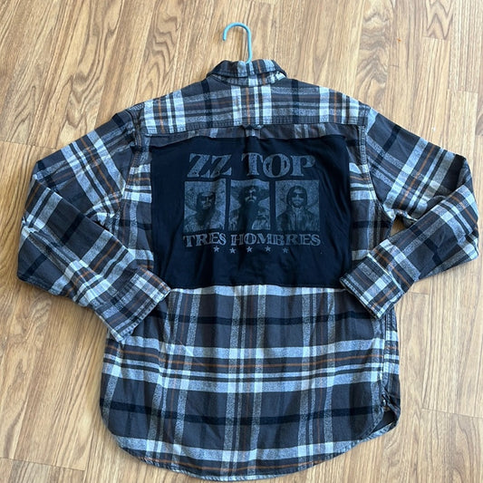 ZZ Top Flannel Shirt upcycled one-of-a-kind size medium M men's / unisex