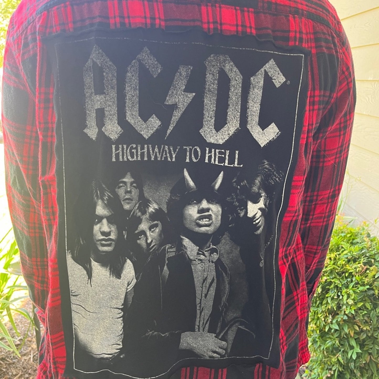 ACDC Flannel Shirt upcycled one of a kind unisex medium M