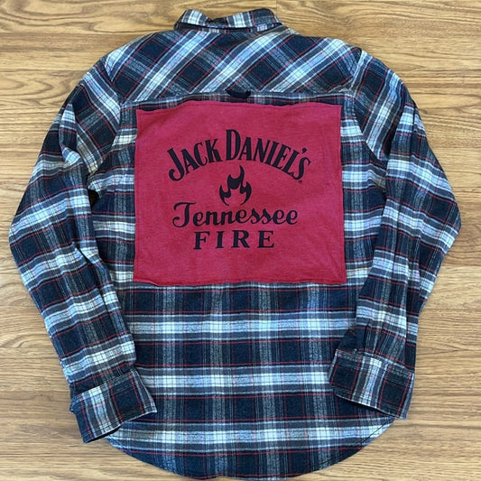 Jack Daniel's Whiskey Tennesee Fire Flannel Shirt upcyled unisex Size Medium M