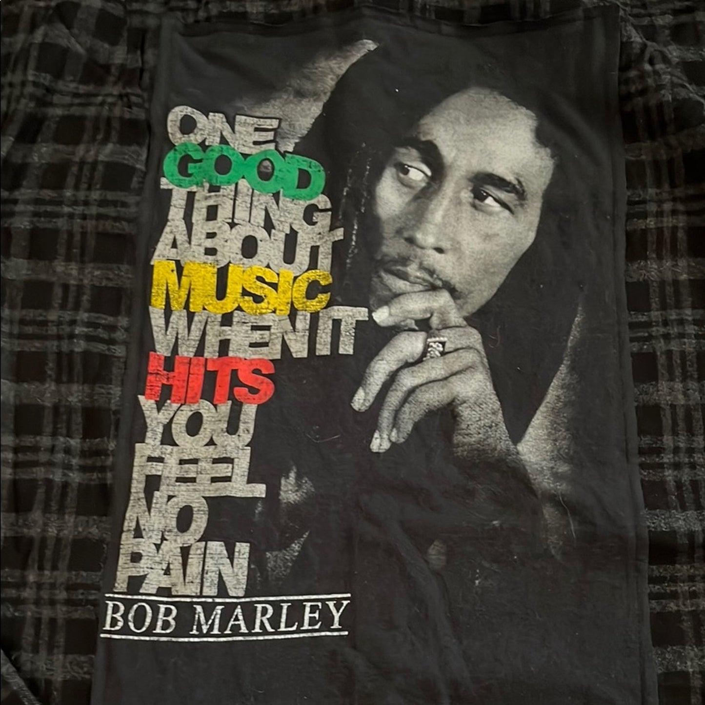 Bob Marley Flannel Shirt upcycled unisex Size Medium M