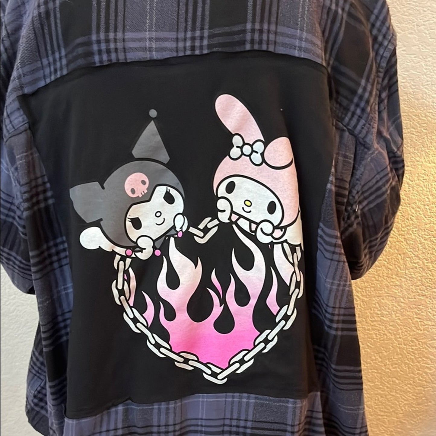 Hello Kitty Friends Upcycled Flannel Shirt Size XXL Handmade