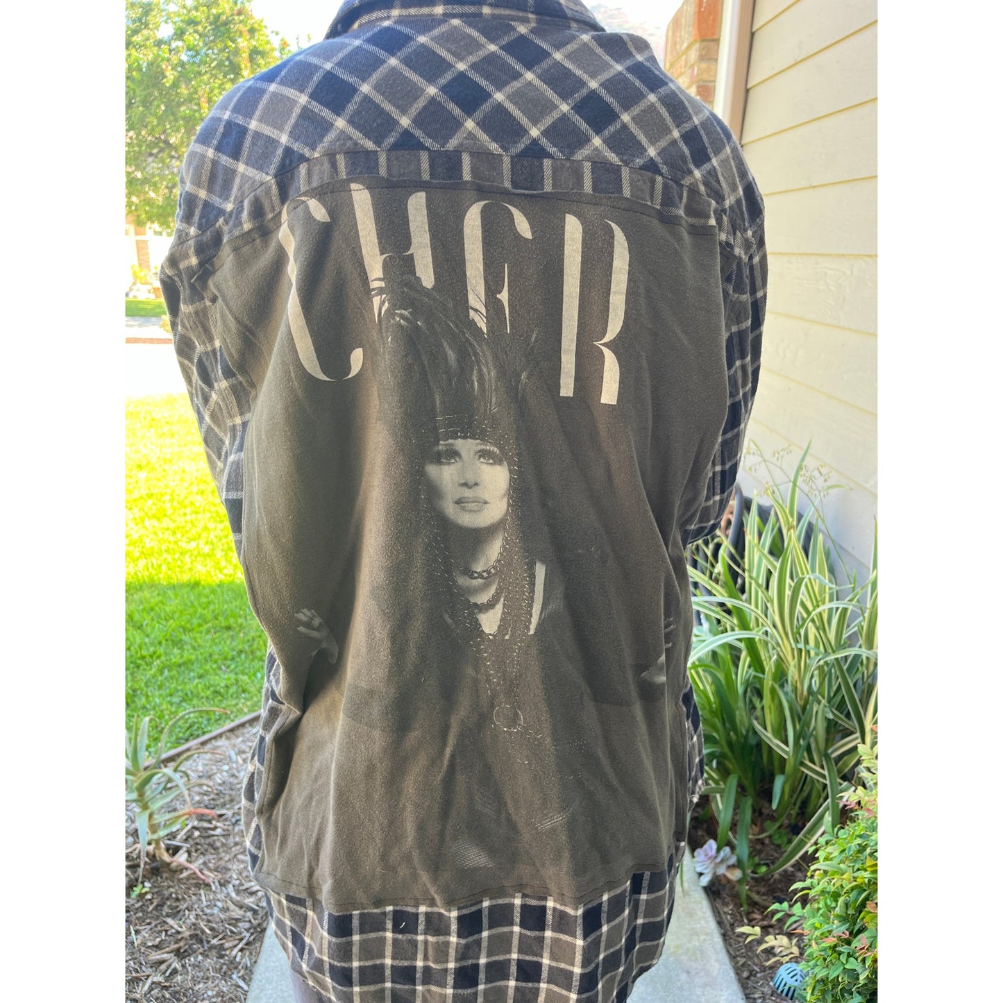 Cher Flannel Shirt upcycled one of a kind unisex Large