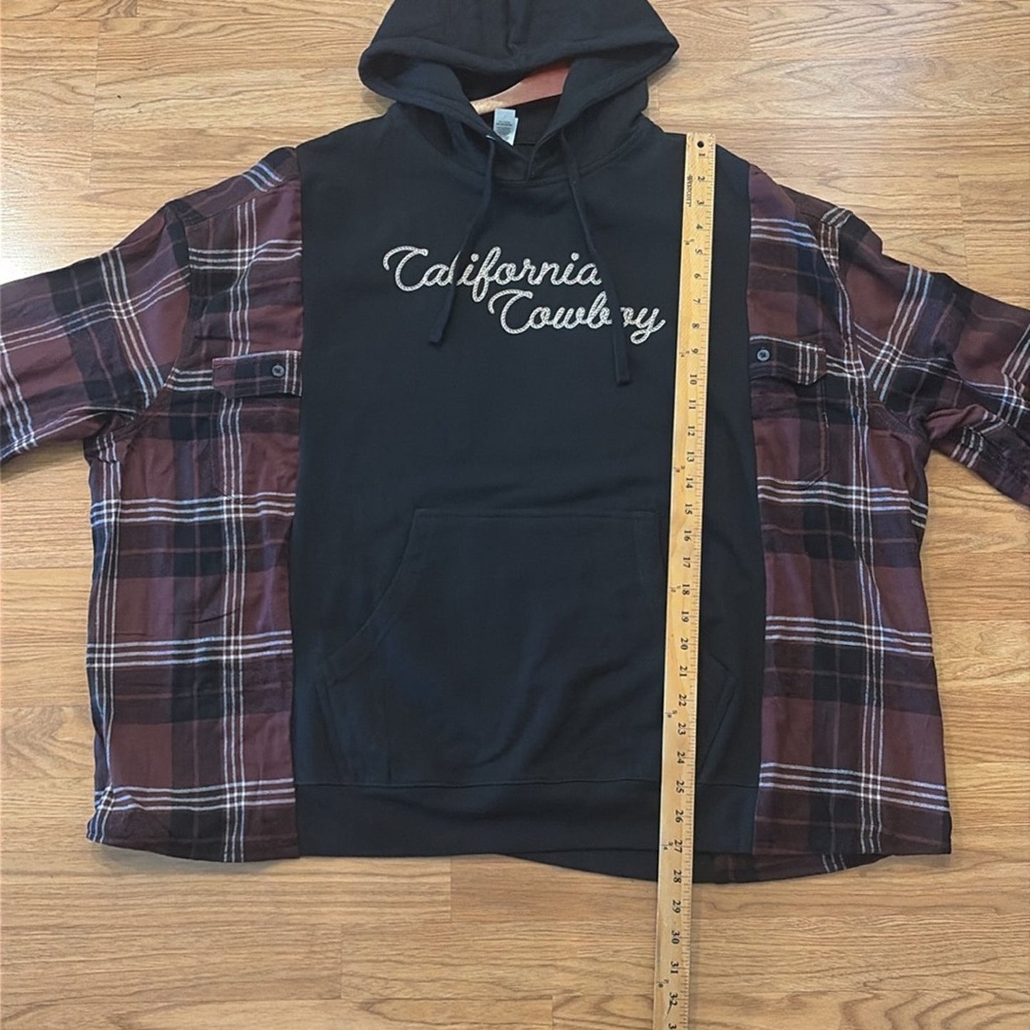 California Cowboy Hoodie / Sweatshirt Flannel Shirt OS Handmade Unisex Oversized