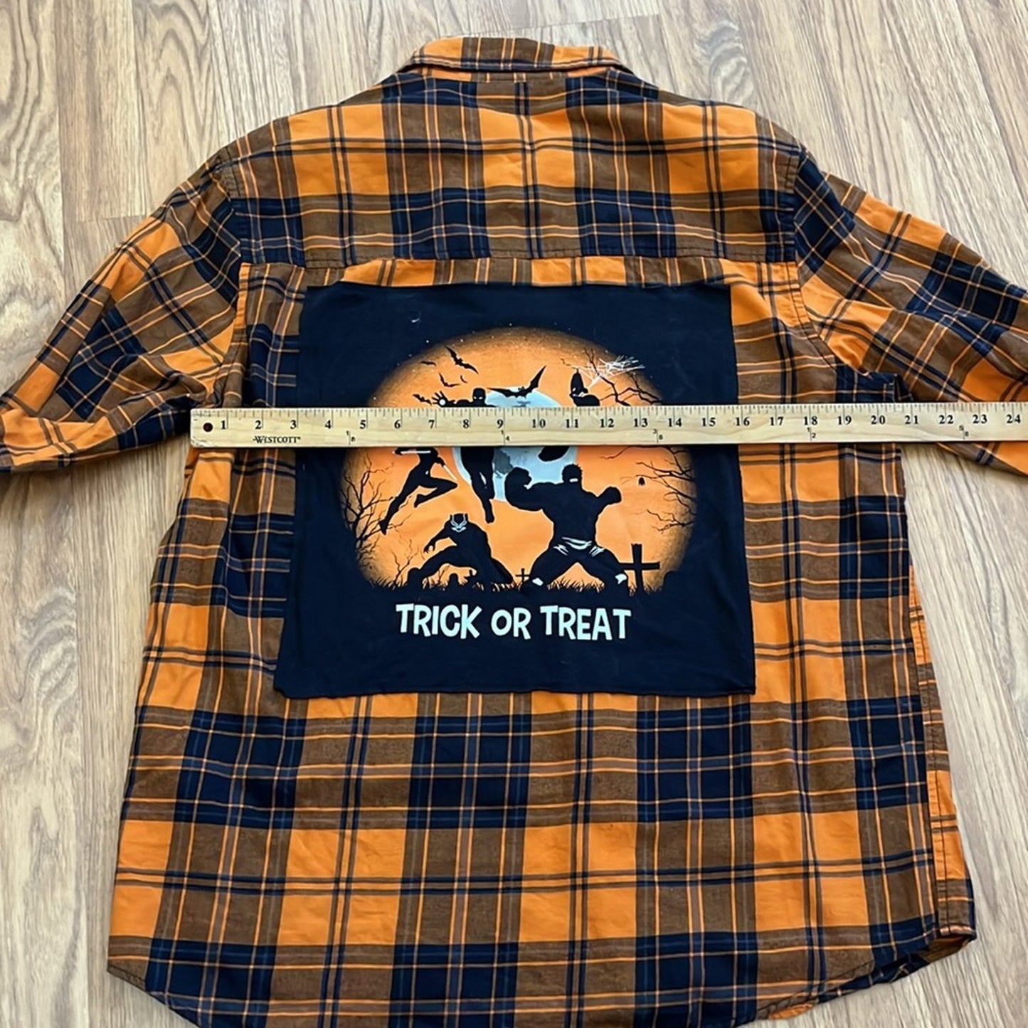 Halloween trick or treat Flannel Shirt upcycled unisex size medium