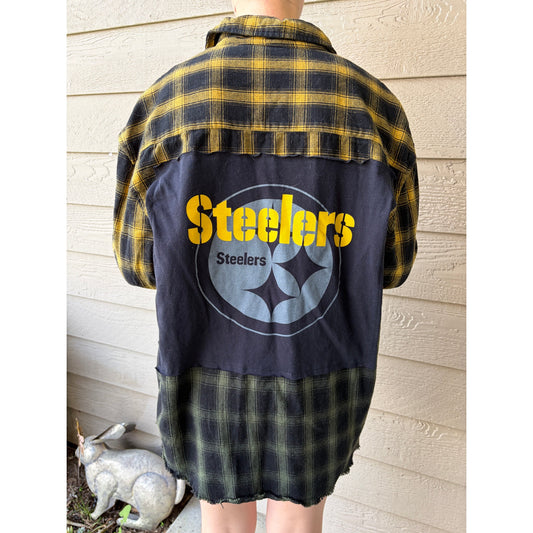 Steelers Upcycled Flannel Shirt Unisex Size Medium M