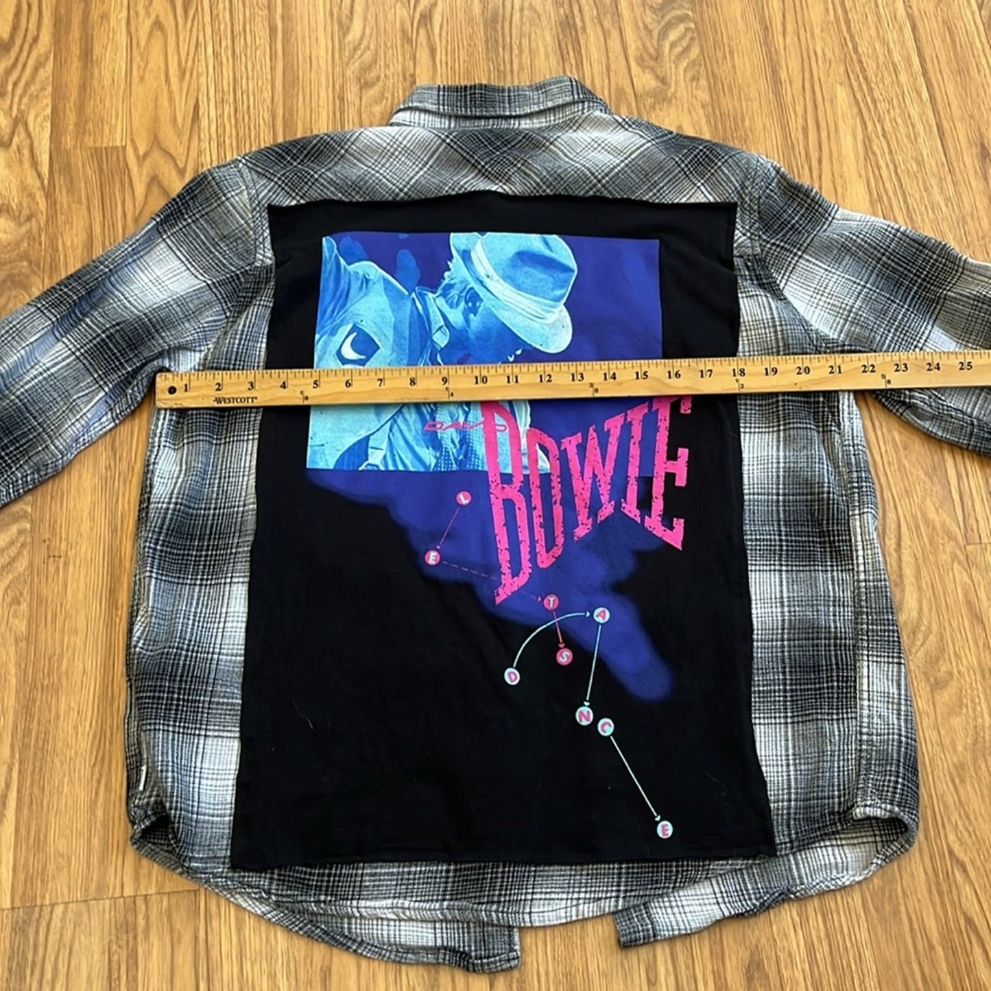 David Bowie Flannel Shirt upcycled unisex Size Medium M