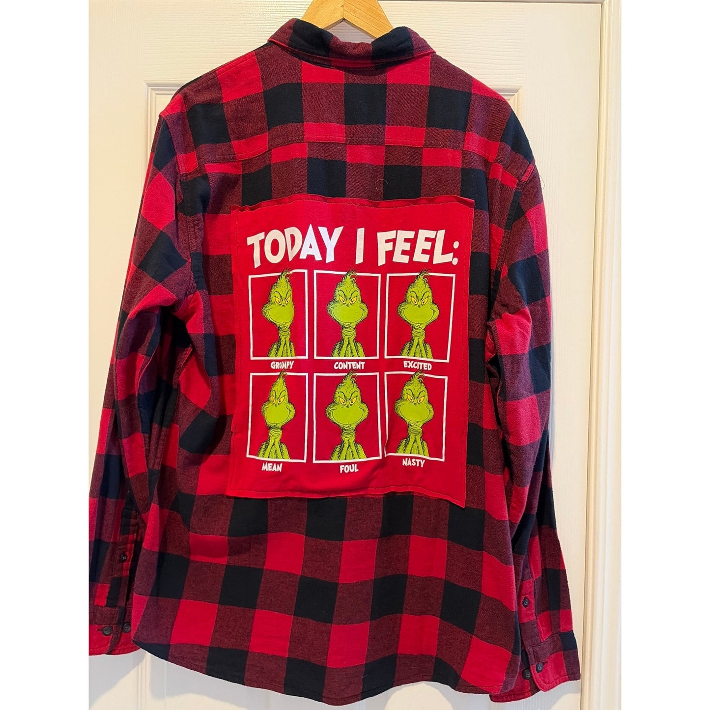 The Grinch - Today I Feel Upcycled Flannel Shirt Unisex X-large XL