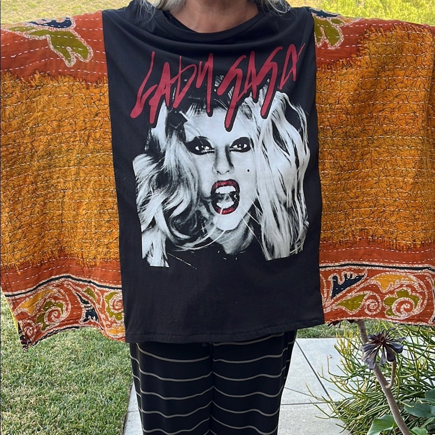 Lady Gaga Upcycled Kantha Tunic Top Shirt OS Handmade Bohemian Hippie