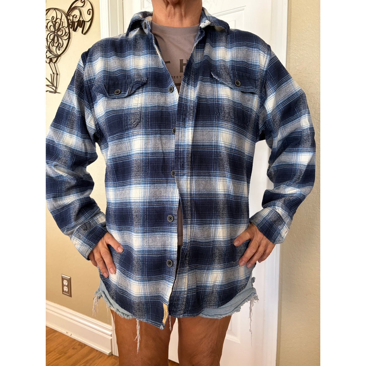 Panthers NFL Upcycled Flannel Shirt Unisex Size Large L