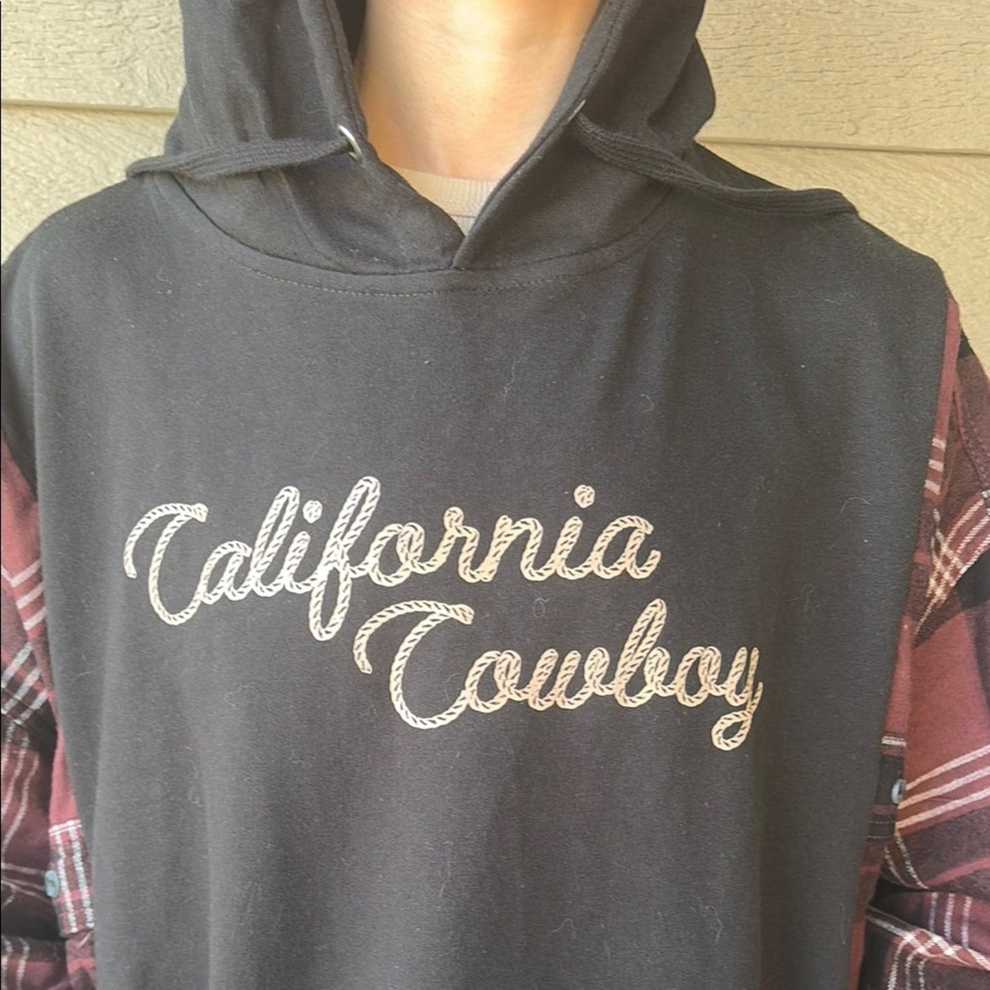 California Cowboy Hoodie / Sweatshirt Flannel Shirt OS Handmade Unisex Oversized