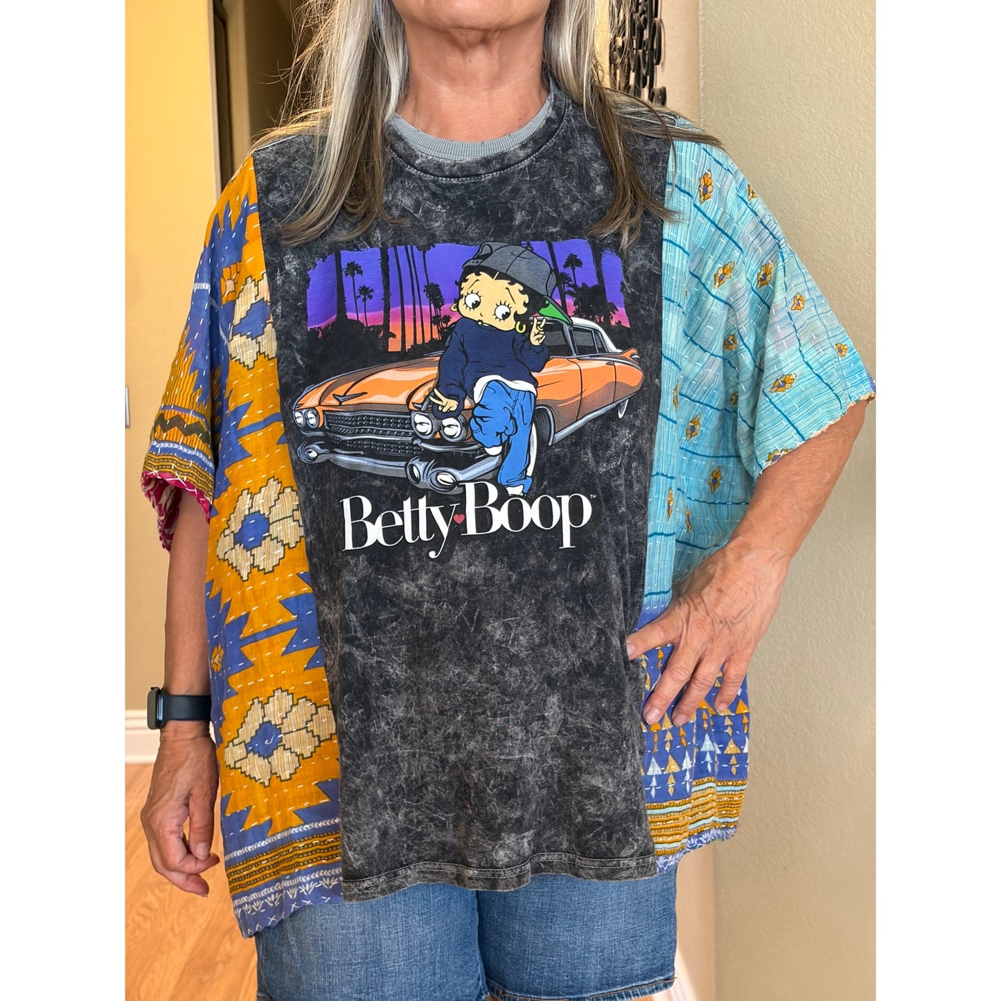 Betty Boop Upcycled Kantha Tunic Top Shirt OS Handmade Boho