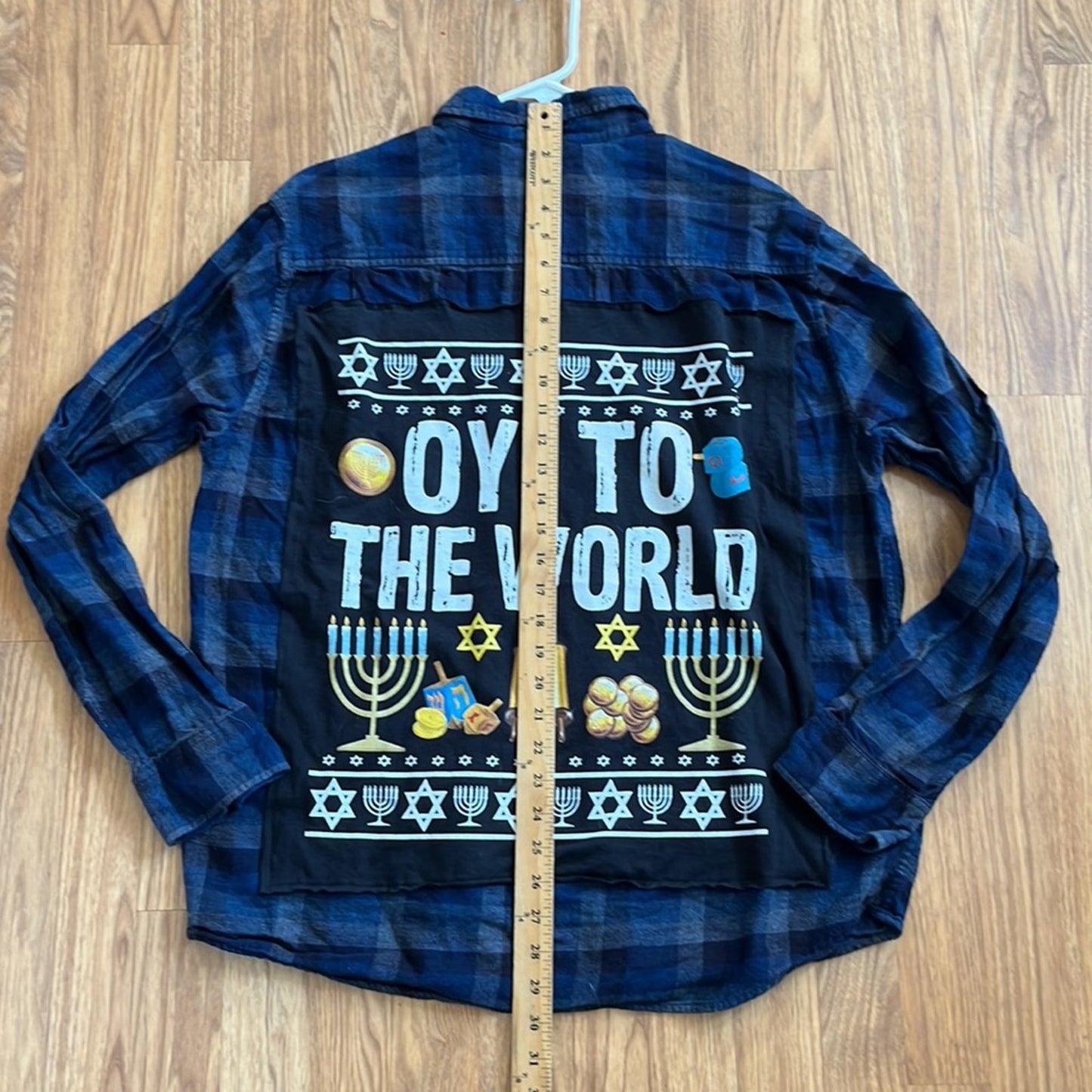 Holiday Chanukah Flannel Upcycled one of a kind men’s / unisex size XL