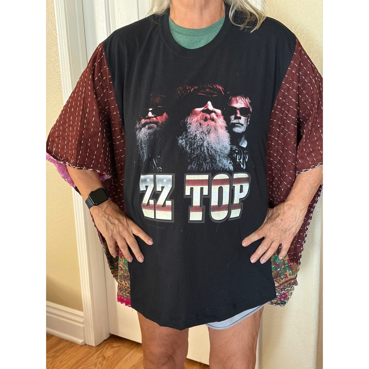 ZZ Top Upcycled Kantha Tunic Top Shirt OS Handmade Boho