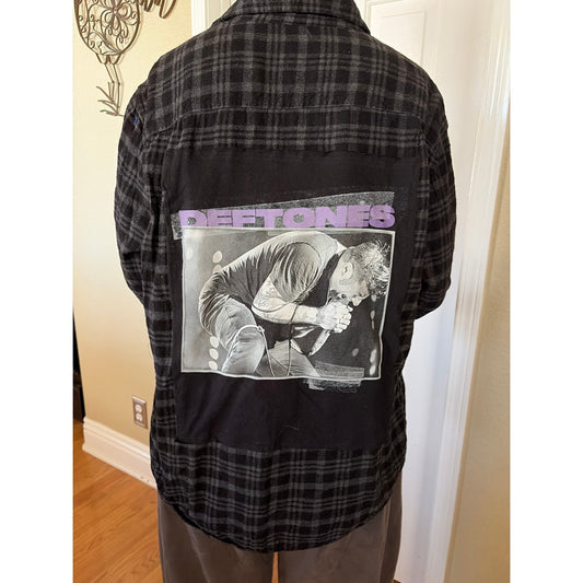 Deftones Upcycle Flannel Shirt Unisex XL X-large Handmade