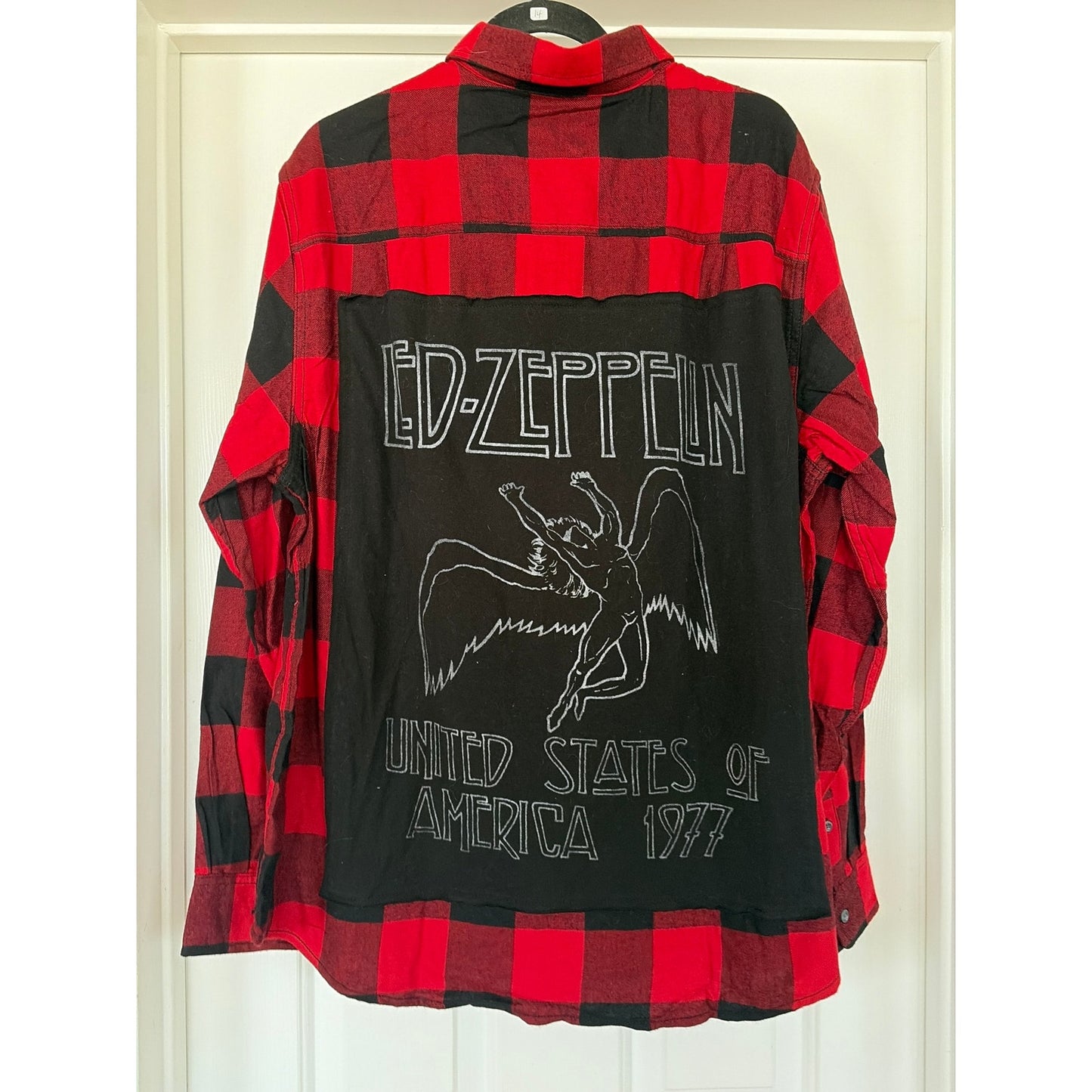 Led Zeppelin upcycled Flannel Shirt Unisex Size XL X-large