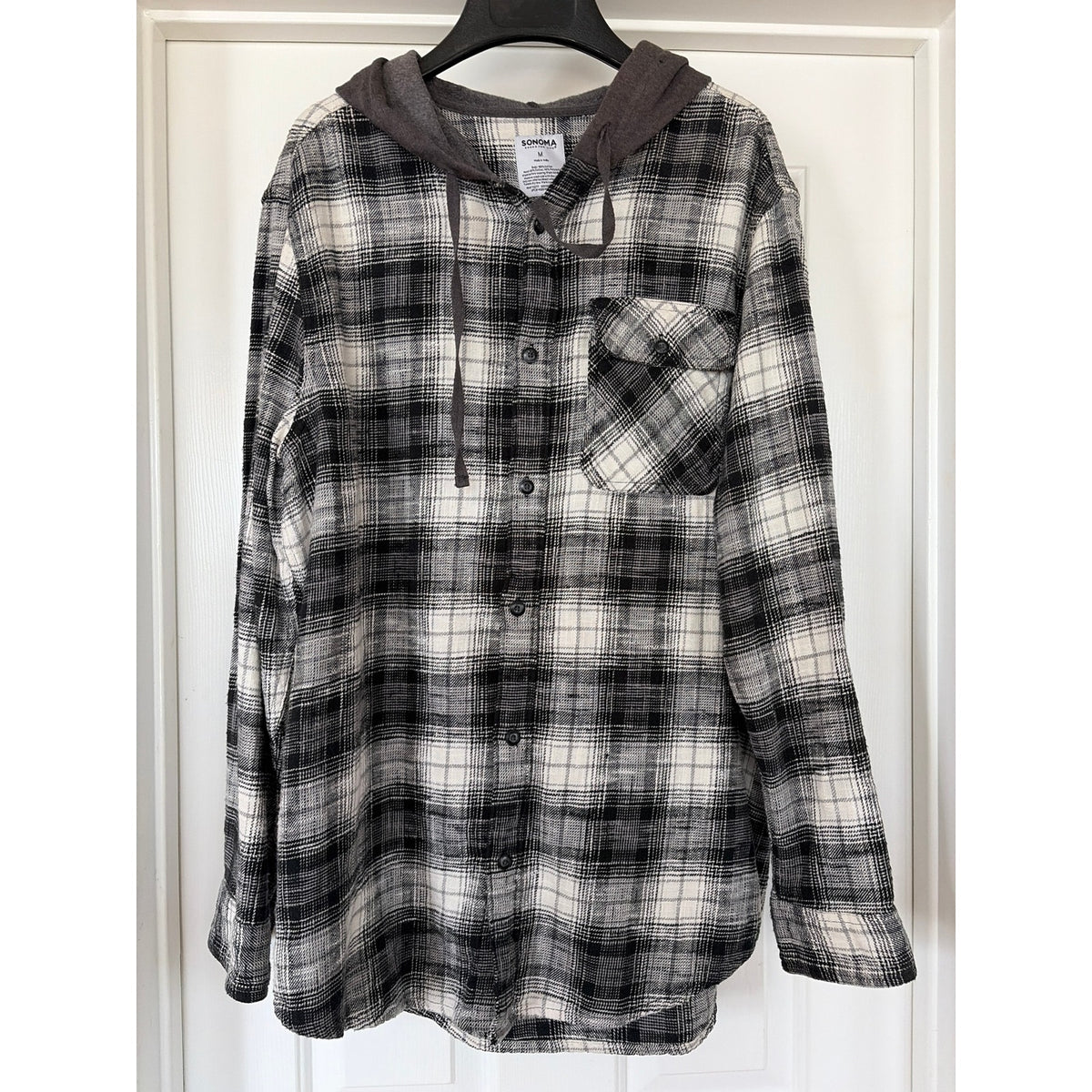 Morrissey Upcycled Flannel Shirt with Hood Unisex Size MediumM