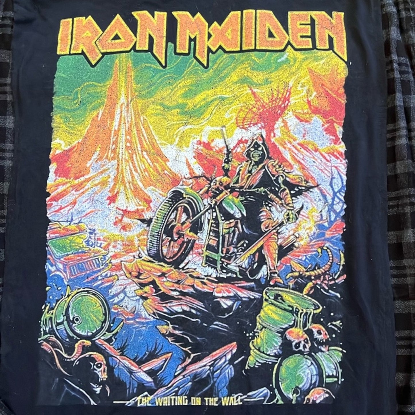 Ironmaiden Flannel Shirt upcycled unisex size XL
