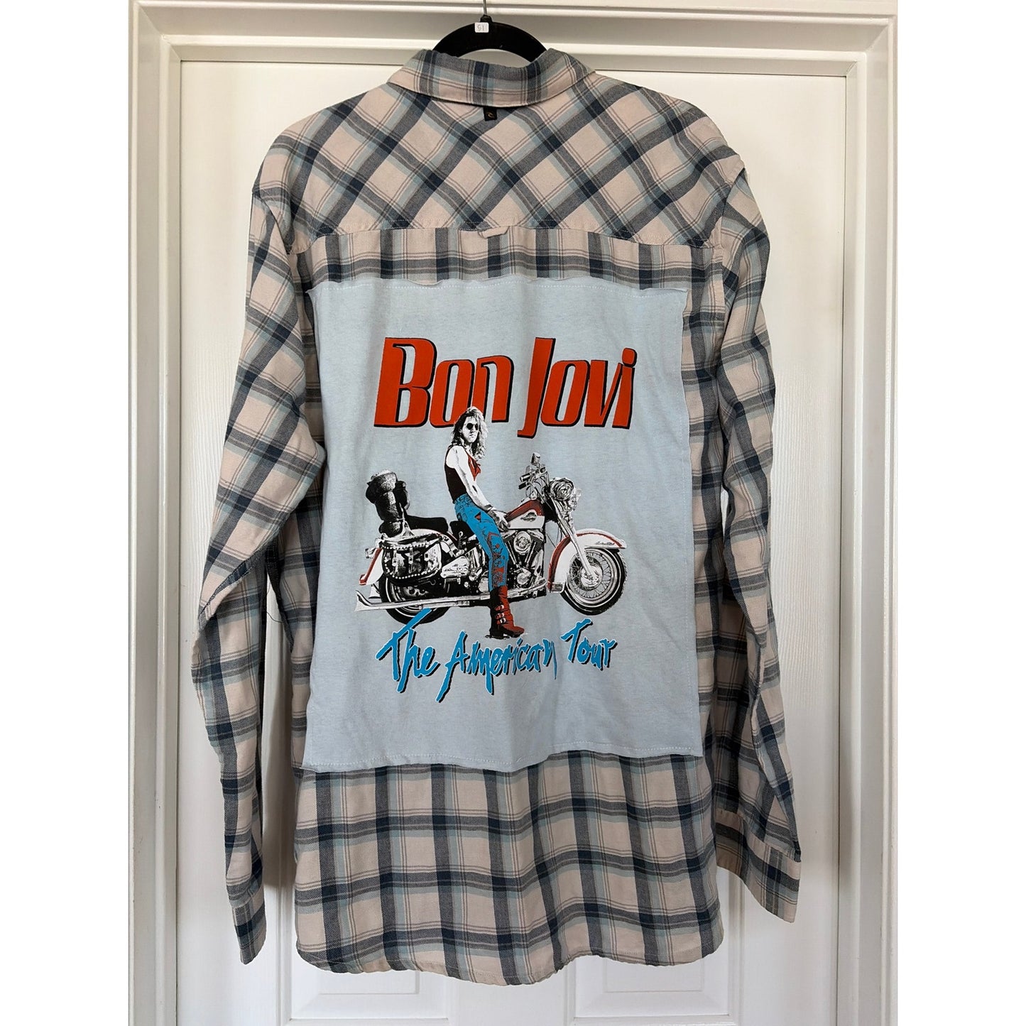 Bon Jovi Upcycled Flannel Shirt Unisex Size X-Large XL